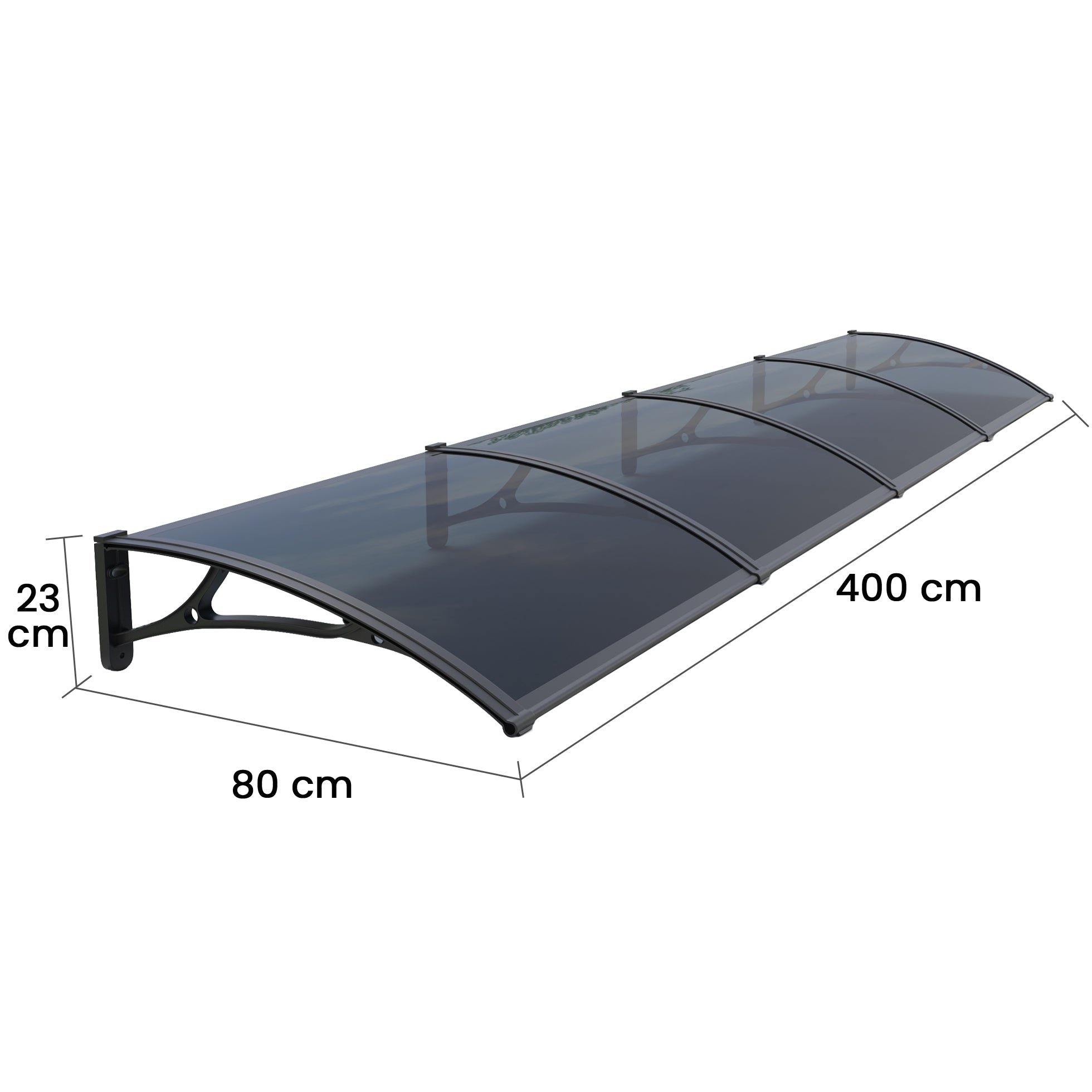 Copertină PRO 400x80 cm din aluminiu și plexiglas – Negru/Antracit - MAPROFI