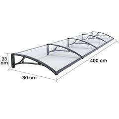 Copertină PRO 400x80 cm din aluminiu și plexiglas – Negru/Transparent - MAPROFI