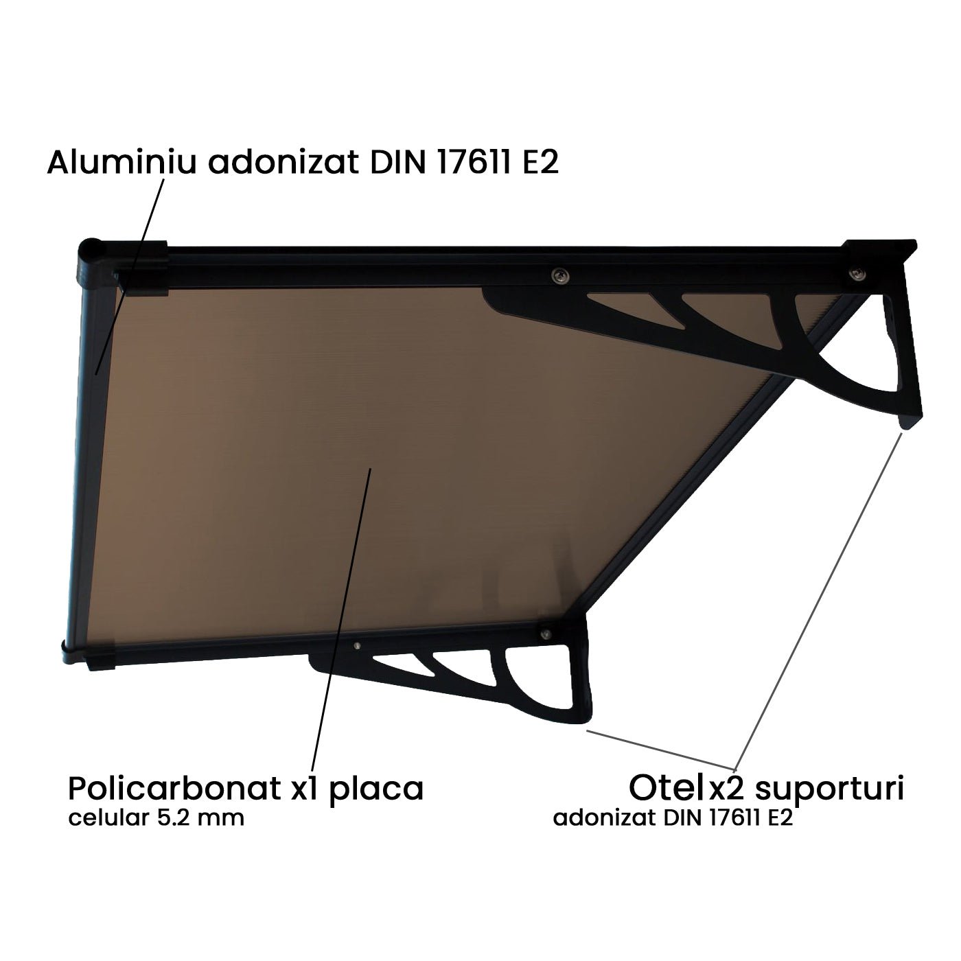 Copertina Usa / Geam MAX PRO 150x100 cm, Policarbonat 5.2 mm, Margini din Aluminiu, Suporturi din Otel Vopsit, Negru/Bronz - MAPROFI