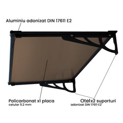Copertina Usa / Geam MAX PRO 150x100 cm, Policarbonat 5.2 mm, Margini din Aluminiu, Suporturi din Otel Vopsit, Negru/Bronz - MAPROFI