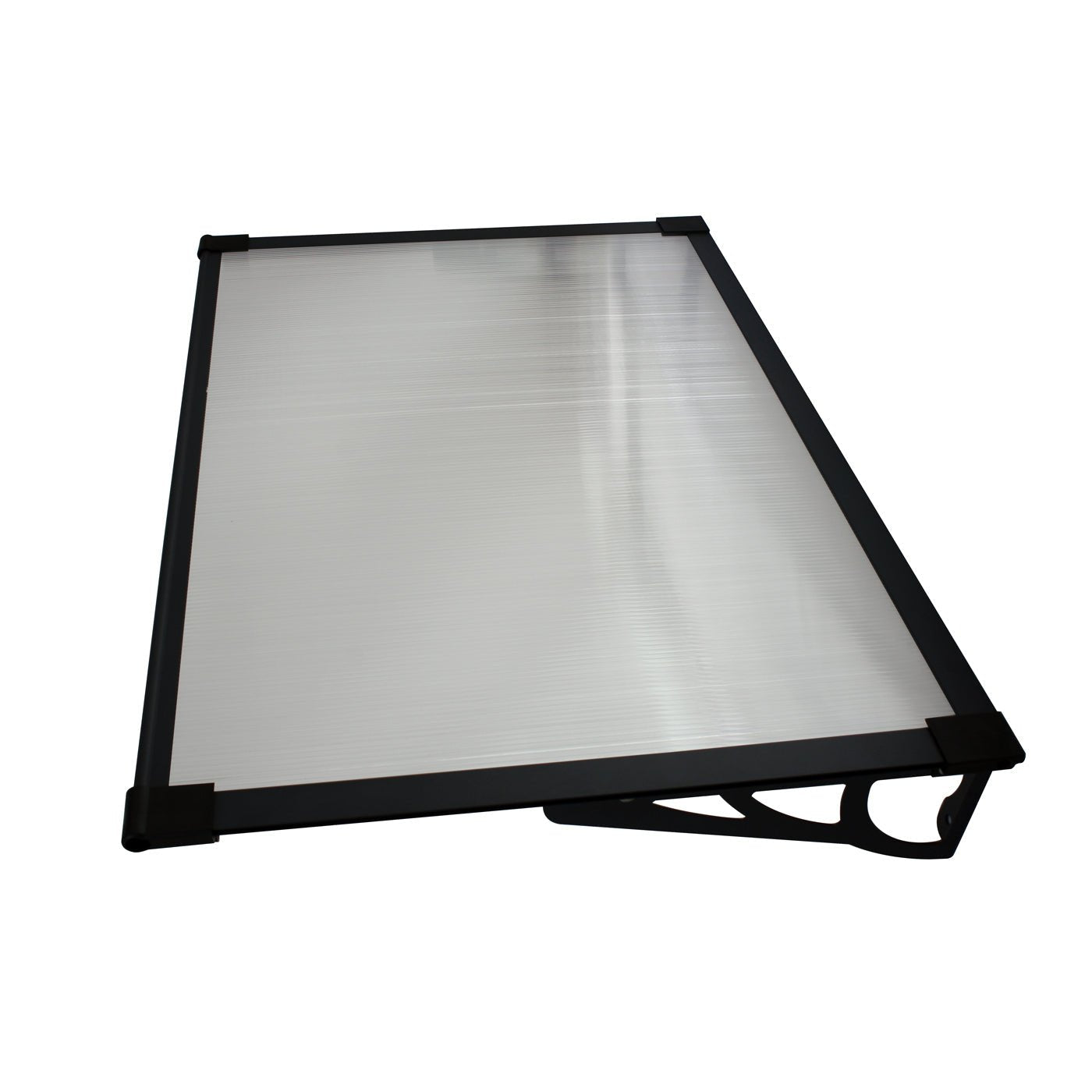Copertina Usa / Geam MAX PRO 150x80 cm, Policarbonat 5.2 mm, Margini din Aluminiu, Suporturi din Otel Vopsit, Negru/Transparent - MAPROFI