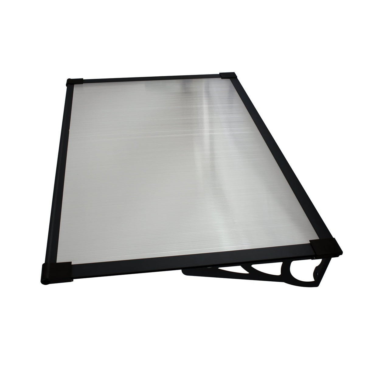 Copertina Usa / Geam MAX PRO 150x80 cm, Policarbonat 5.2 mm, Margini din Aluminiu, Suporturi din Otel Vopsit, Negru/Transparent - MAPROFI