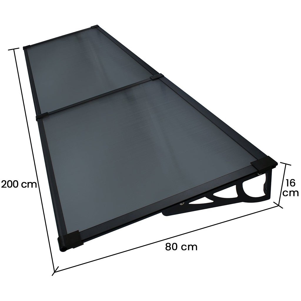 Copertina Usa / Geam MAX PRO 200x80 cm, Policarbonat 5.2 mm, Margini din Aluminiu, Suporturi din Otel Vopsit, Negru/Antracit - MAPROFI