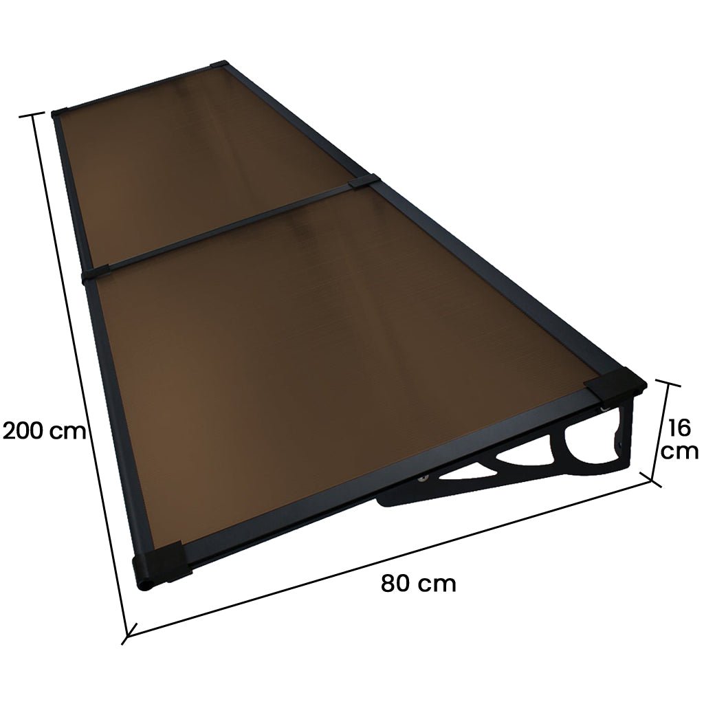 Copertina Usa / Geam MAX PRO 200x80 cm, Policarbonat 5.2 mm, Margini din Aluminiu, Suporturi din Otel Vopsit, Negru/Bronz - MAPROFI