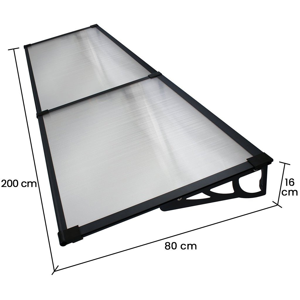 Copertina Usa / Geam MAX PRO 200x80 cm, Policarbonat 5.2 mm, Margini din Aluminiu, Suporturi din Otel Vopsit, Negru/Transparent - MAPROFI