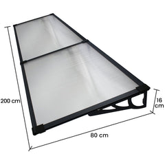Copertina Usa / Geam MAX PRO 200x80 cm, Policarbonat 5.2 mm, Margini din Aluminiu, Suporturi din Otel Vopsit, Negru/Transparent - MAPROFI