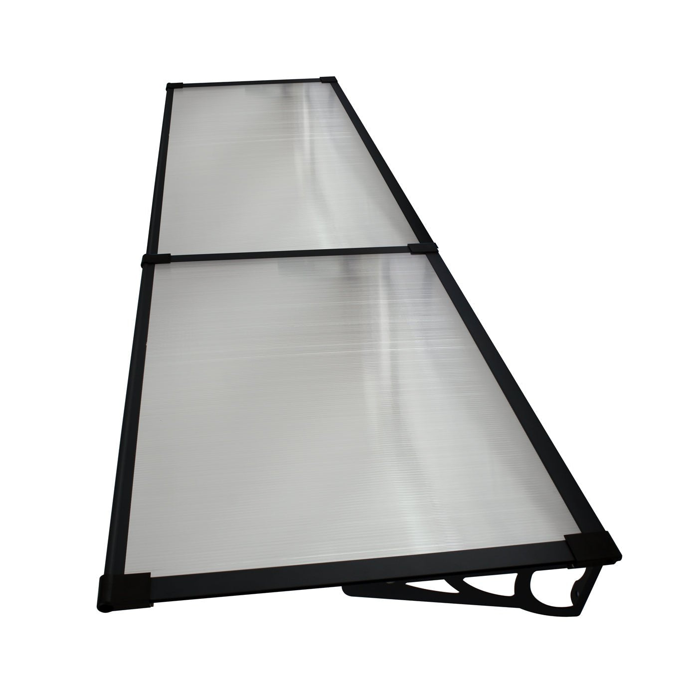Copertina Usa / Geam MAX PRO 240x80 cm, Policarbonat 5.2 mm, Margini din Aluminiu, Suporturi din Otel Vopsit, Negru/Transparent - MAPROFI