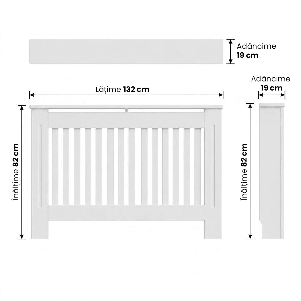 Mască calorifer ECO L 132 cm, MDF cu lamele verticale – Alb lucios - MAPROFI