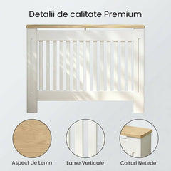Mască calorifer ECO L 132 cm, MDF cu lamele verticale – Alb lucios / Stejar - MAPROFI