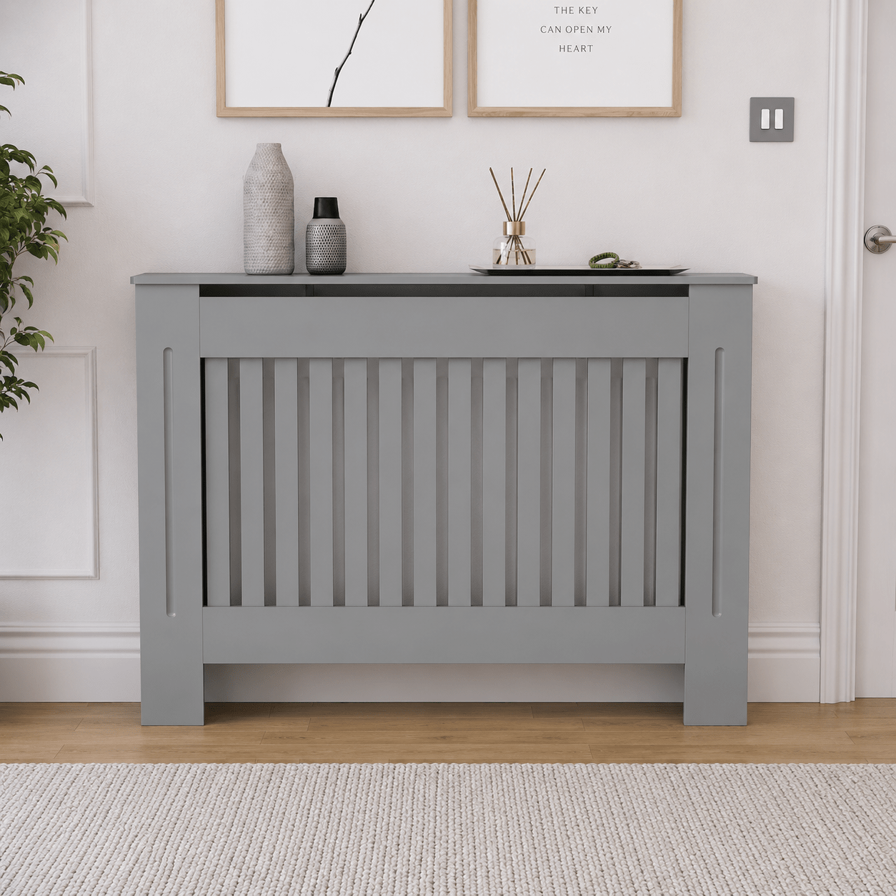 Mască calorifer ECO L 132 cm, MDF cu lamele verticale – Gri lucios - MAPROFI