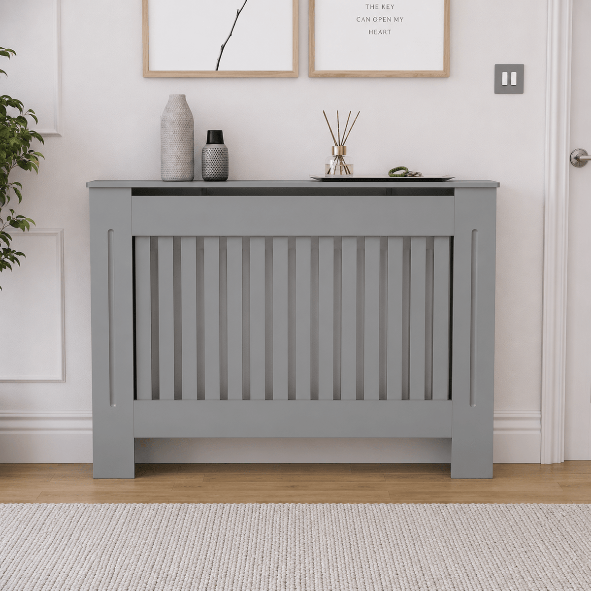 Mască calorifer ECO L 132 cm, MDF cu lamele verticale – Gri lucios - MAPROFI
