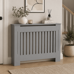 Mască calorifer ECO L 132 cm, MDF cu lamele verticale – Gri lucios - MAPROFI