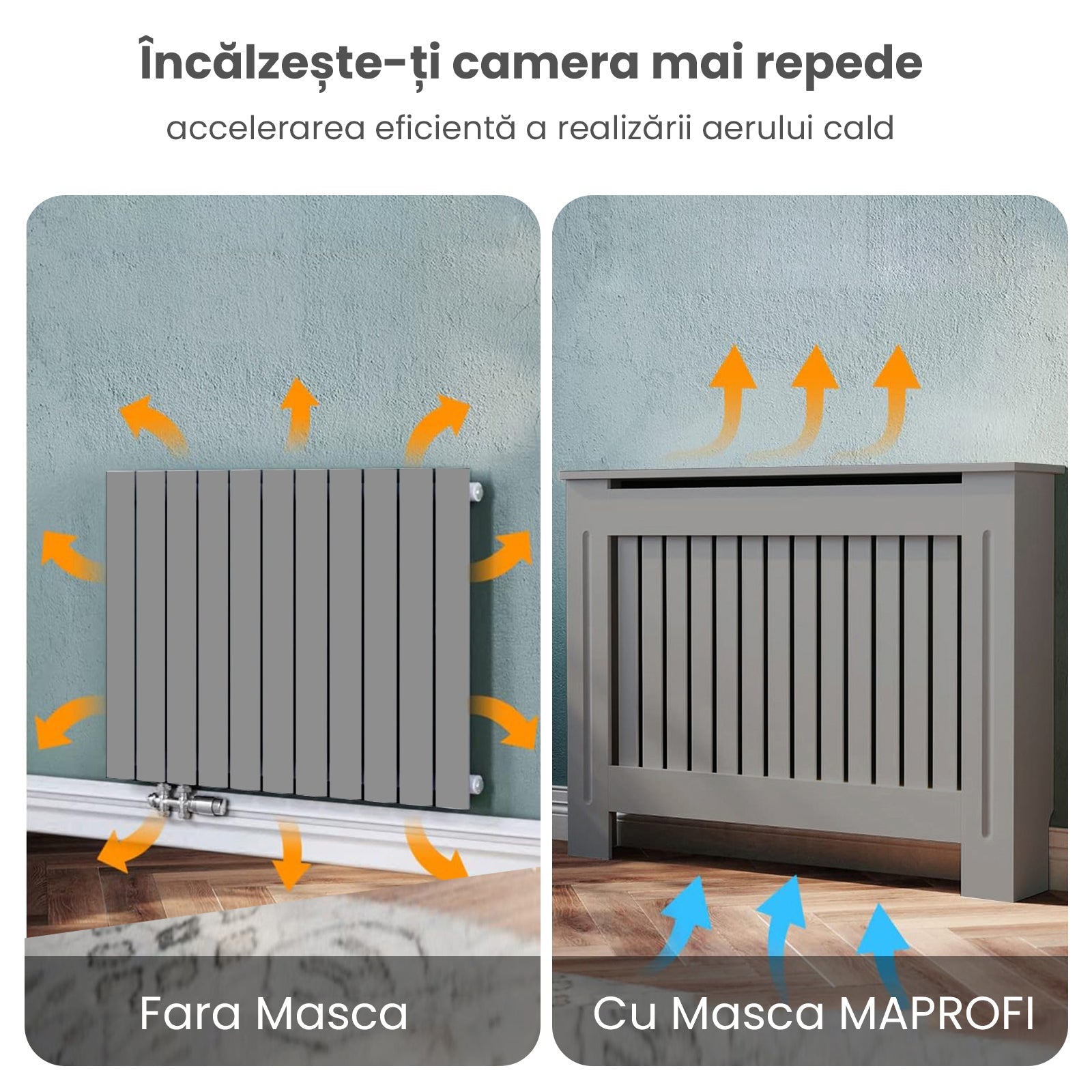 Mască calorifer ECO L 132 cm, MDF cu lamele verticale – Gri lucios - MAPROFI