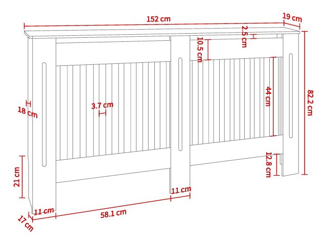 Mască calorifer L 152 cm, MDF cu lamele verticale – Alb lucios - MAPROFI