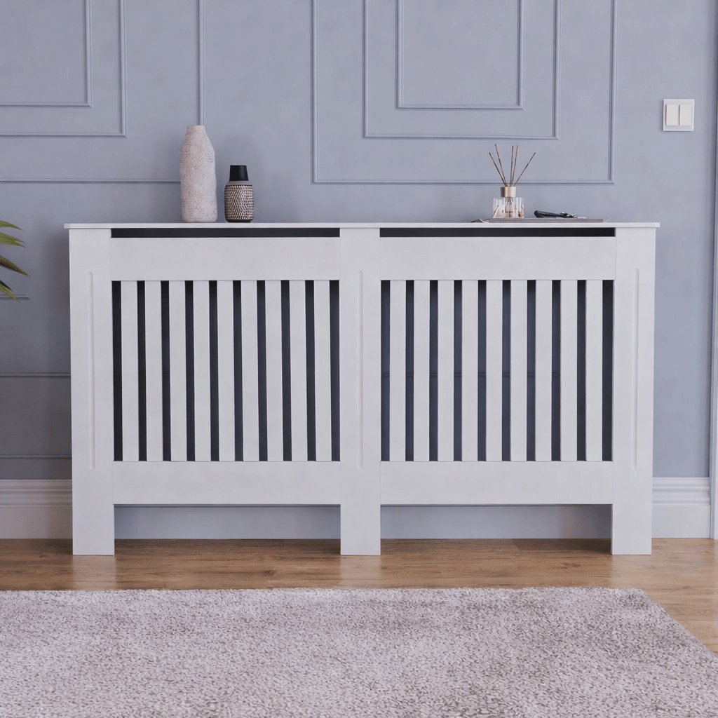 Mască calorifer L 152 cm, MDF cu lamele verticale – Alb lucios - MAPROFI