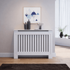 Mască calorifer M 112 cm, MDF cu lamele verticale – Alb lucios - MAPROFI
