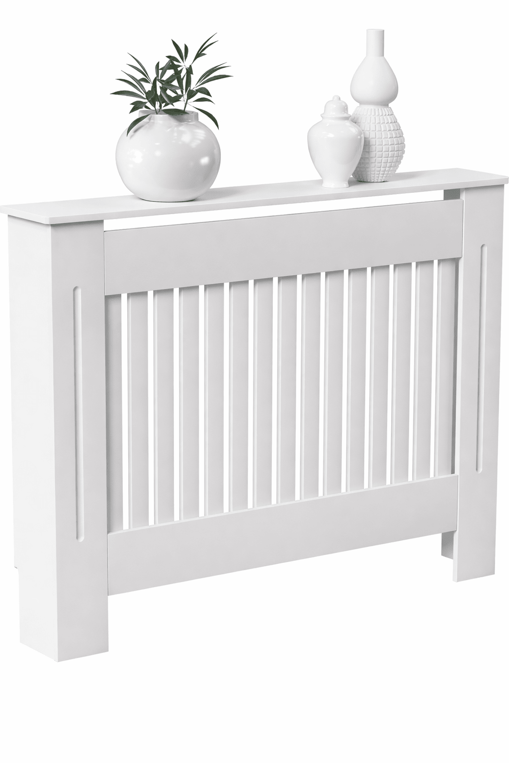Mască calorifer M 112 cm, MDF cu lamele verticale – Alb lucios - MAPROFI