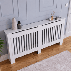 Mască calorifer XL 172 cm, MDF cu lamele verticale – Alb lucios - MAPROFI