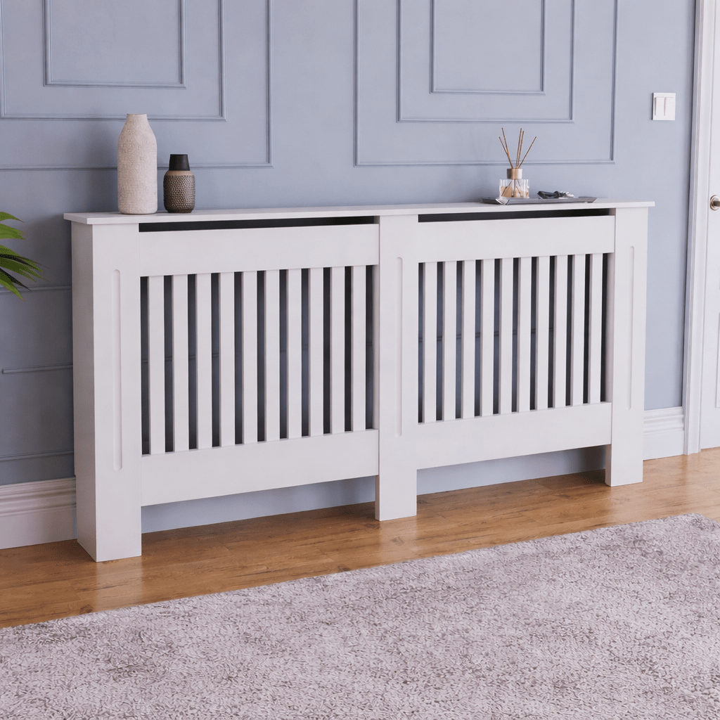 Mască calorifer XL 172 cm, MDF cu lamele verticale – Alb lucios - MAPROFI