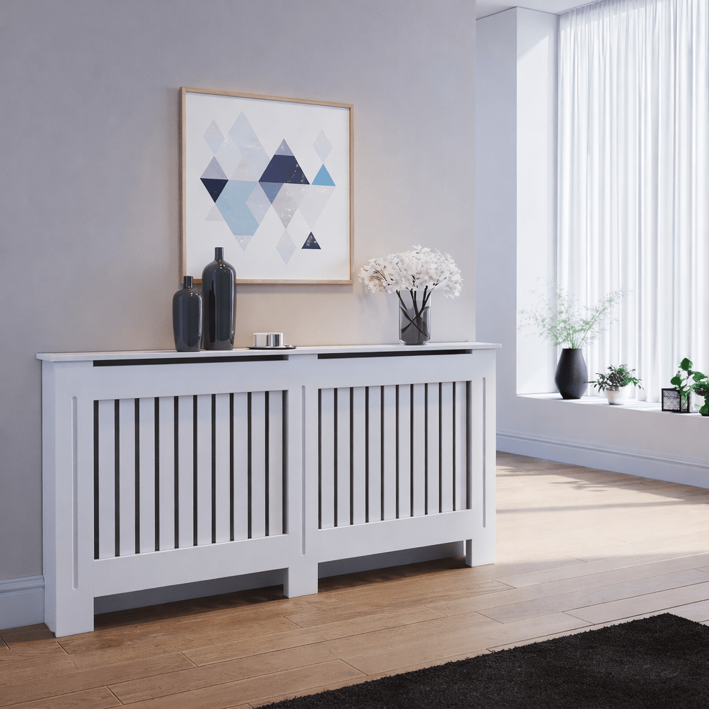Mască calorifer XL 172 cm, MDF cu lamele verticale – Alb lucios - MAPROFI