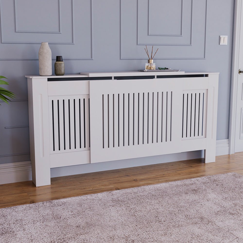 Masca pentru Calorifer ECO-3XL 140/204 cm Ajustabila, MDF Vopsit de 21 mm Lame Verticale, Alb lucios - MAPROFI