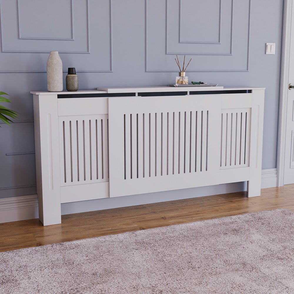 Masca pentru Calorifer ECO-3XL 140/204 cm Ajustabila, MDF Vopsit de 21 mm Lame Verticale, Alb lucios - MAPROFI