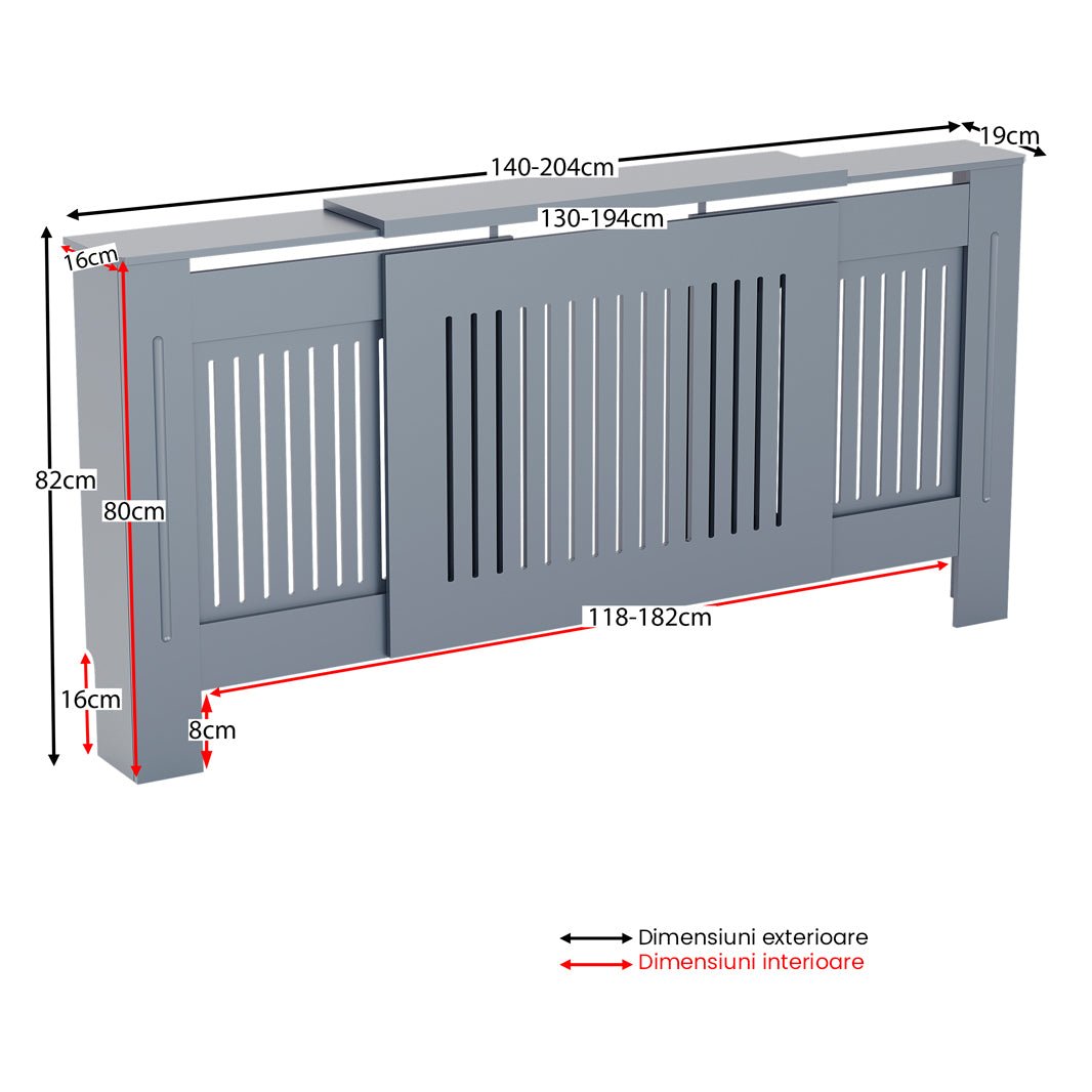 Masca pentru Calorifer ECO-3XL 140/204 cm Ajustabila, MDF Vopsit de 21 mm Lame Verticale, Gri antracit - MAPROFI