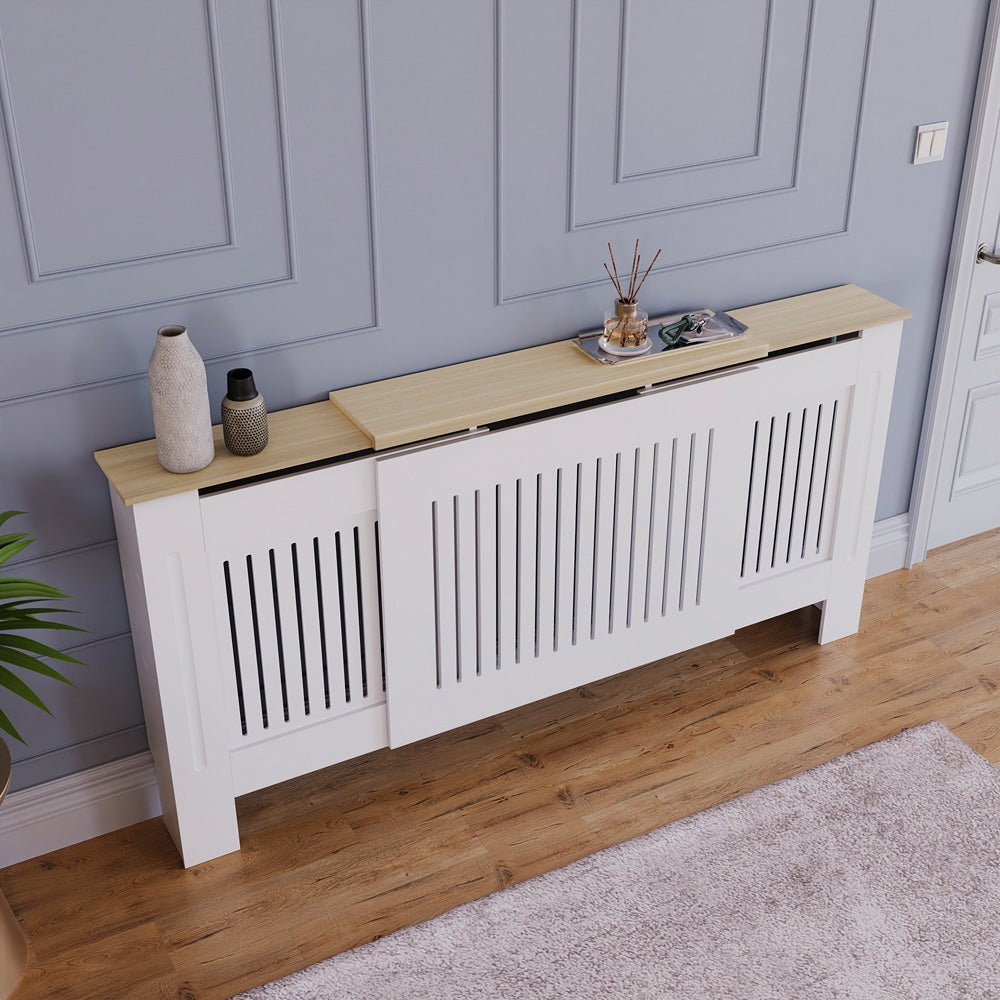 Masca pentru Calorifer ECO-3XL 140/204 cm Ajustabila, MDF Vopsit de 21 mm Lame Verticale, Maro/Alb lucios - MAPROFI