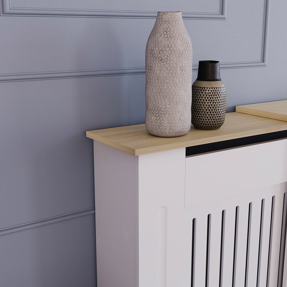 Masca pentru Calorifer ECO-3XL 140/204 cm Ajustabila, MDF Vopsit de 21 mm Lame Verticale, Maro/Alb lucios - MAPROFI