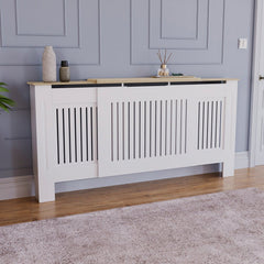 Masca pentru Calorifer ECO-3XL 140/204 cm Ajustabila, MDF Vopsit de 21 mm Lame Verticale, Maro/Alb lucios - MAPROFI