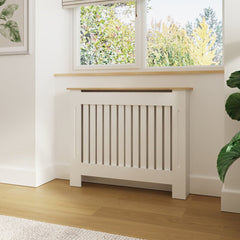 Masca pentru Calorifer ECO-M 112 cm, MDF Vopsit de 18 mm Lame Verticale, Maro/Alb - MAPROFI