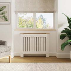 Masca pentru Calorifer ECO-M 112 cm, MDF Vopsit de 18 mm Lame Verticale, Maro/Alb - MAPROFI