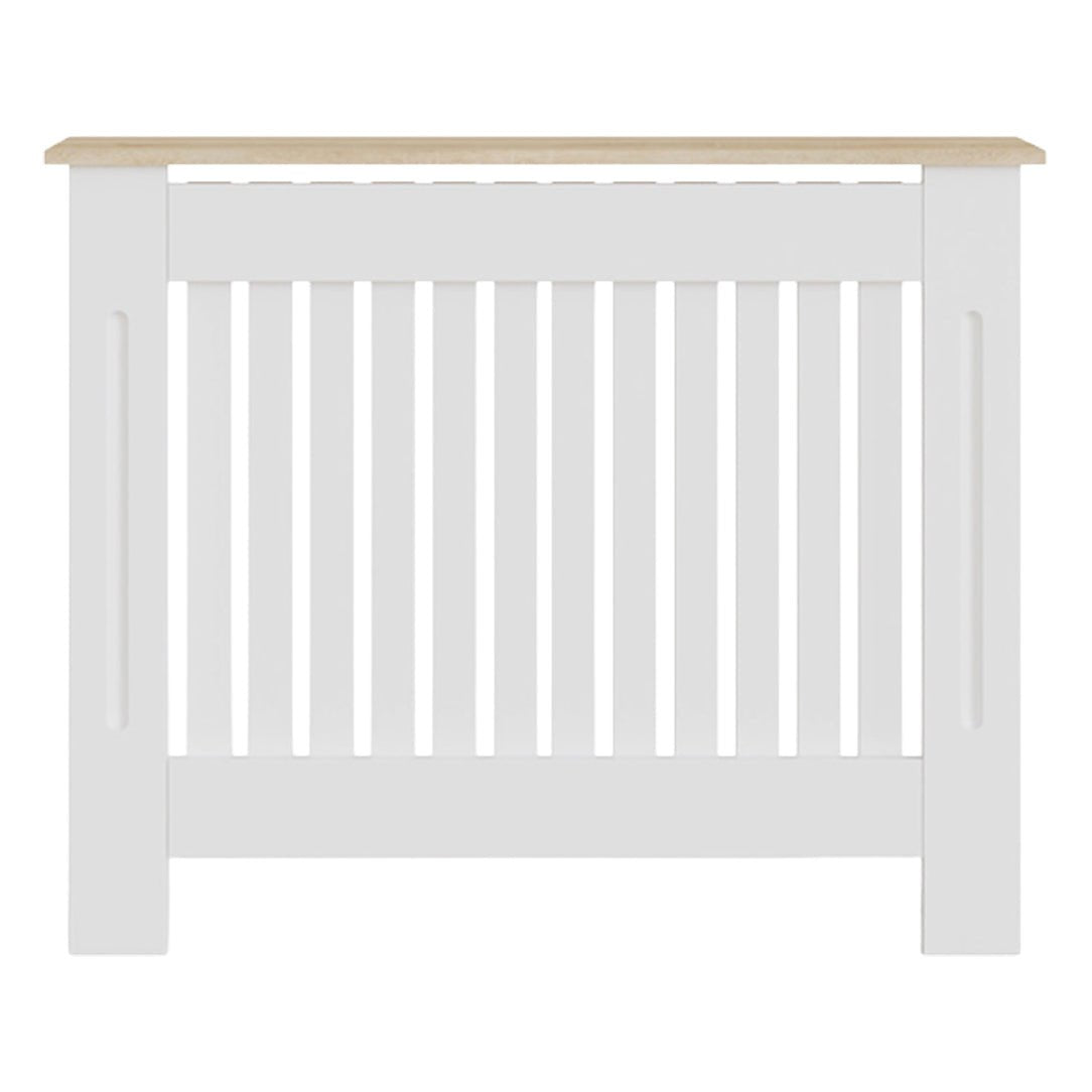 Masca pentru Calorifer ECO-M 112 cm, MDF Vopsit de 18 mm Lame Verticale, Maro/Alb - MAPROFI