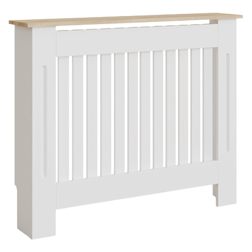 Masca pentru Calorifer ECO-M 112 cm, MDF Vopsit de 18 mm Lame Verticale, Maro/Alb - MAPROFI