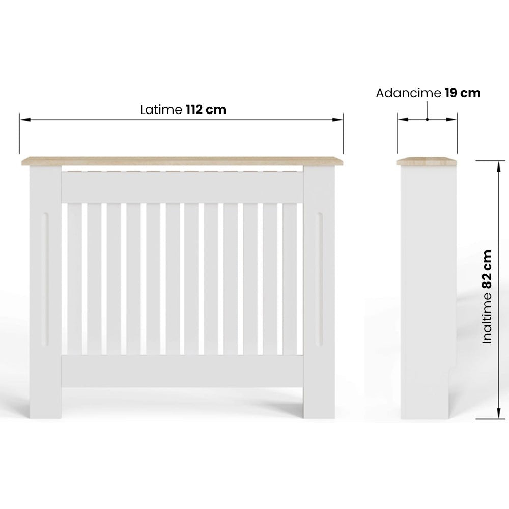 Masca pentru Calorifer ECO-M 112 cm, MDF Vopsit de 18 mm Lame Verticale, Maro/Alb - MAPROFI