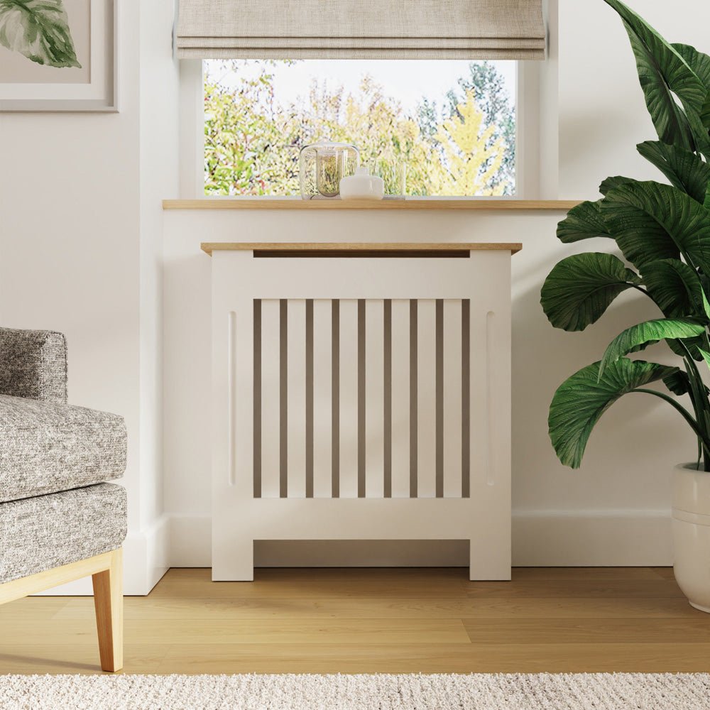 Masca pentru Calorifer ECO-S 78 cm, MDF Vopsit de 18 mm Lame Verticale, Maro/Alb - MAPROFI