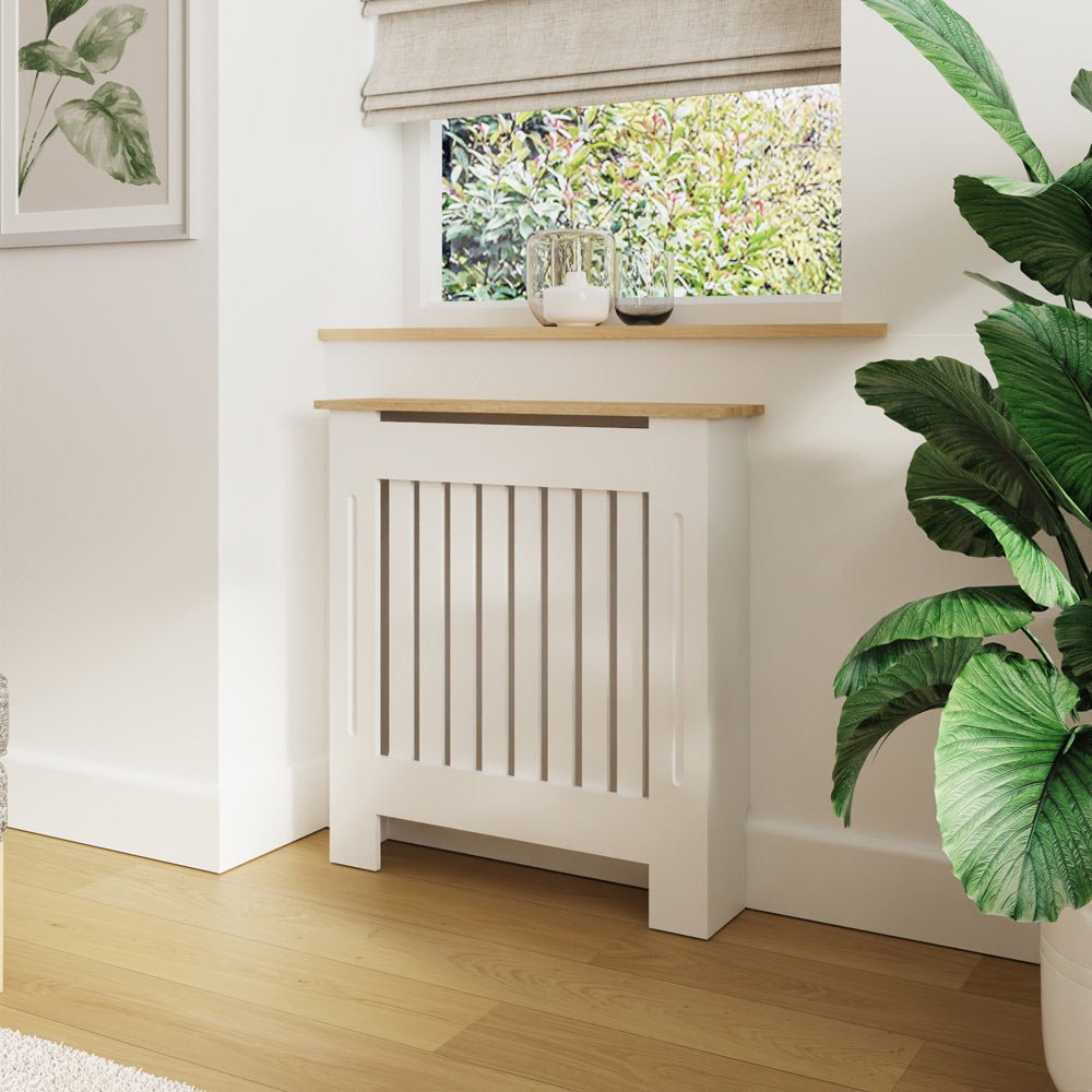Masca pentru Calorifer ECO-S 78 cm, MDF Vopsit de 18 mm Lame Verticale, Maro/Alb - MAPROFI