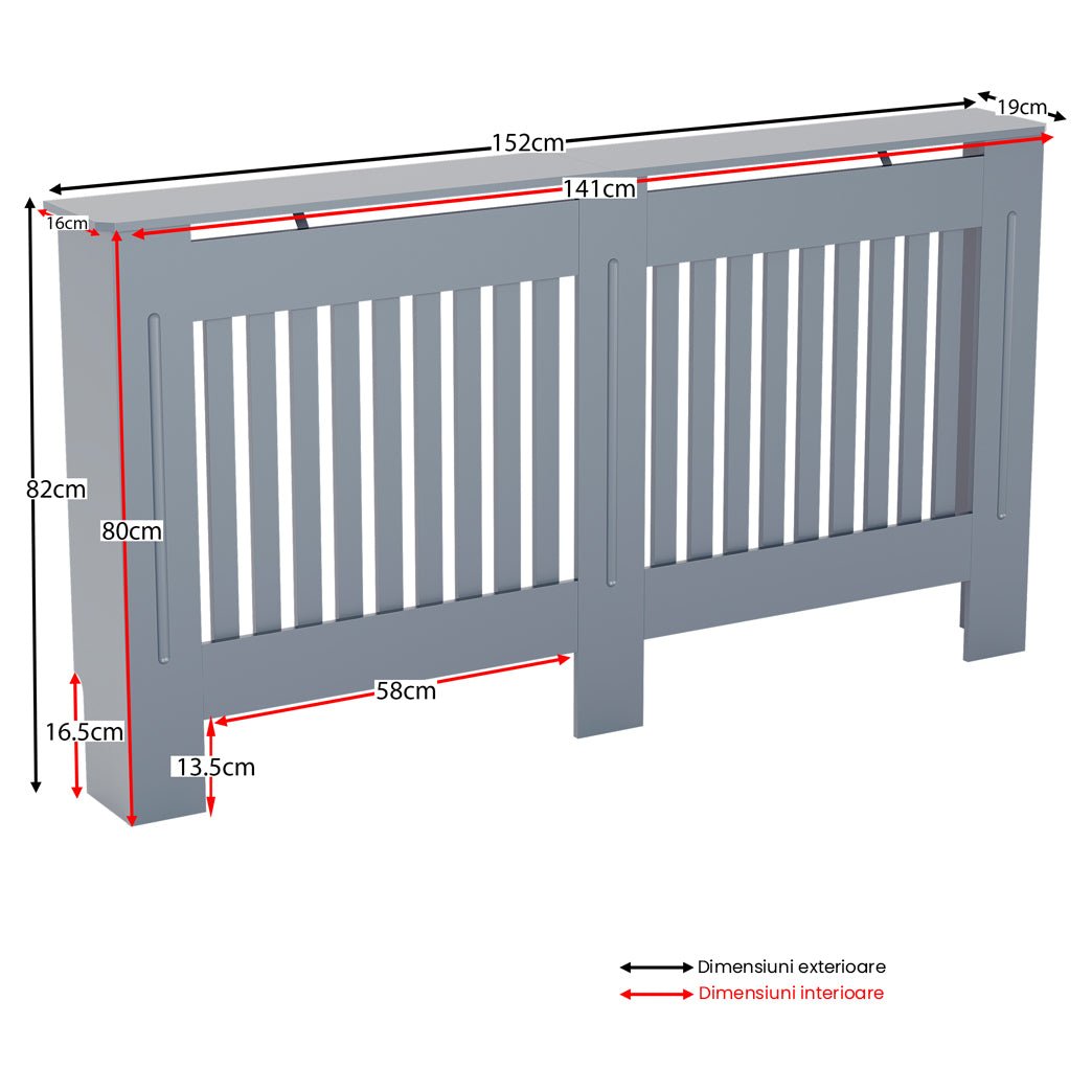 Masca pentru Calorifer ECO-XL 152 cm, MDF Vopsit de 21 mm Lame Verticale, Gri antracit - MAPROFI