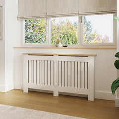 Masca pentru Calorifer ECO-XL 152 cm, MDF Vopsit de 21 mm Lame Verticale, Maro/Alb lucios - MAPROFI