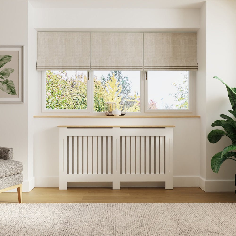 Masca pentru Calorifer ECO-XL 152 cm, MDF Vopsit de 21 mm Lame Verticale, Maro/Alb lucios - MAPROFI