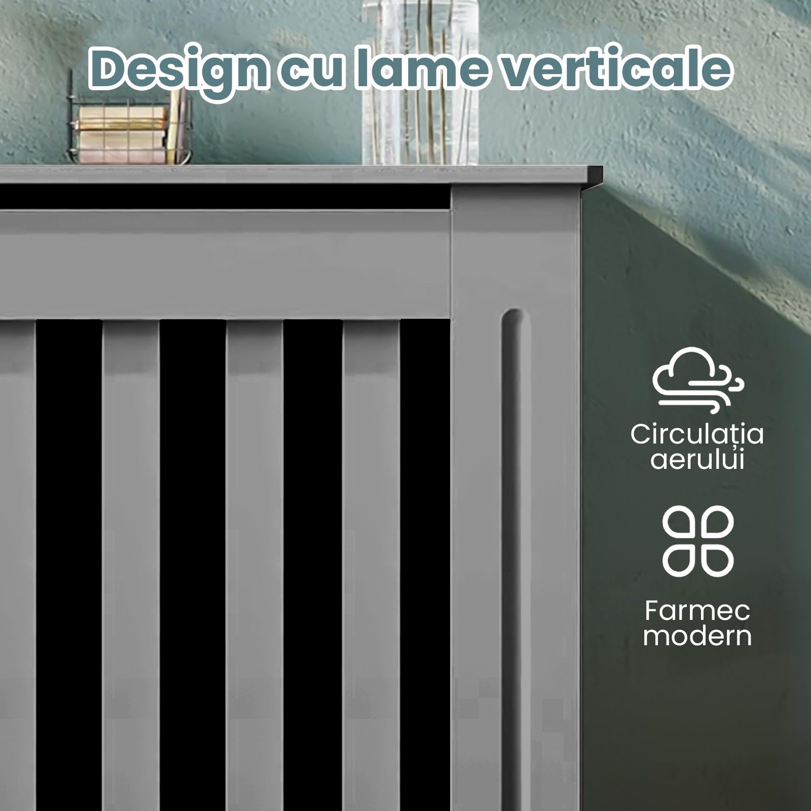 Masca pentru Calorifer ECO-XS 65 cm, MDF Vopsit de 18 mm Lame Verticale, Gri antracit - MAPROFI