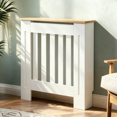 Masca pentru Calorifer ECO-XS 65 cm, MDF Vopsit de 18 mm Lame Verticale, Maro/Alb - MAPROFI