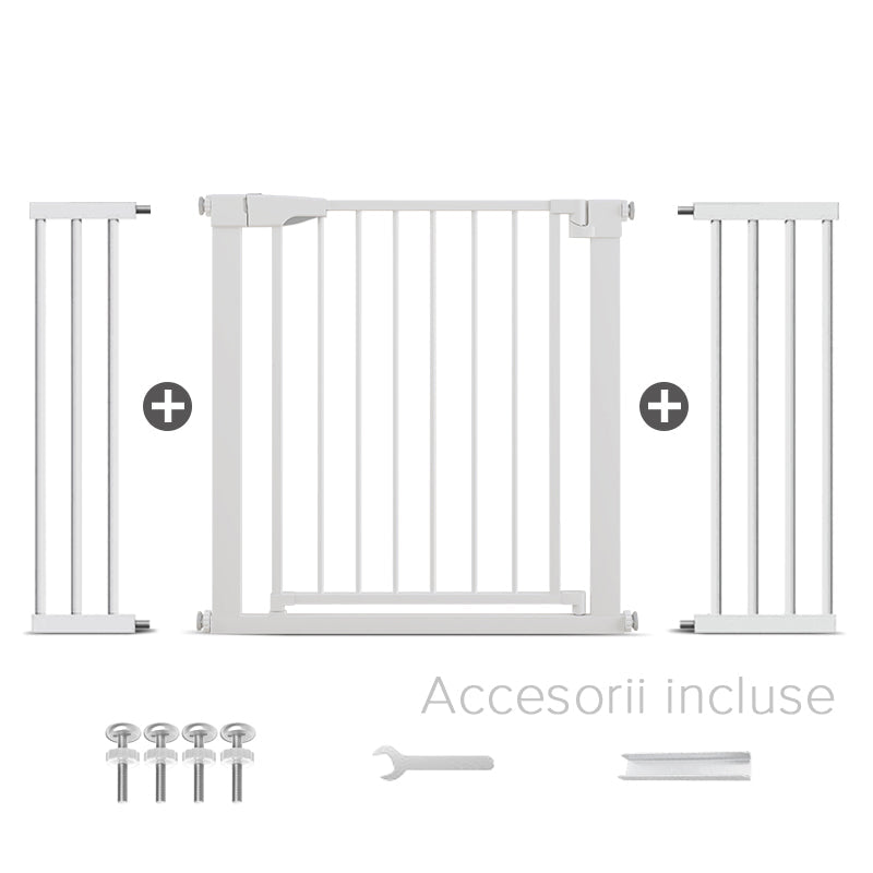 Poartă de Siguranță ECO 90° pentru Copii și Animale 76 x 125-131 cm, ALB - MAPROFI