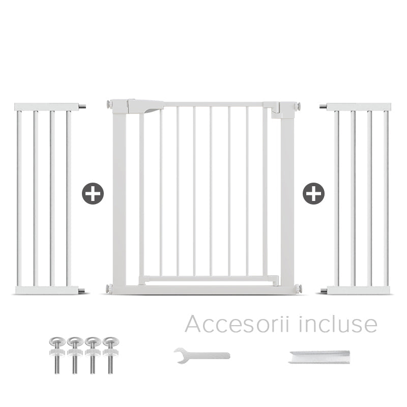 Poartă de Siguranță ECO 90° pentru Copii și Animale 76 x 132-138 cm, ALB - MAPROFI