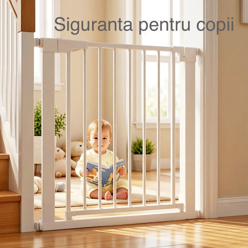 Poartă de Siguranță ECO 90° pentru Copii și Animale 76 x 132-138 cm, ALB - MAPROFI