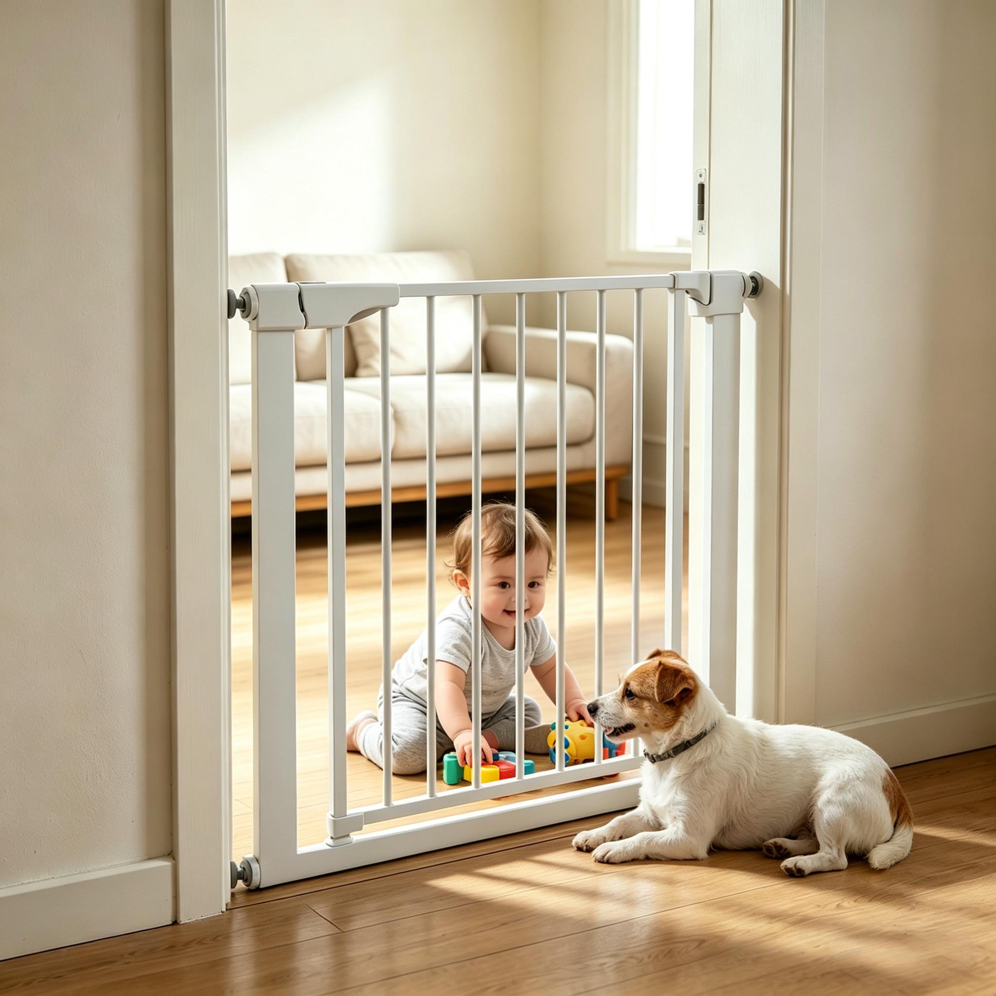 Poartă de Siguranță ECO 90° pentru Copii și Animale 76 x 132-138 cm, ALB - MAPROFI
