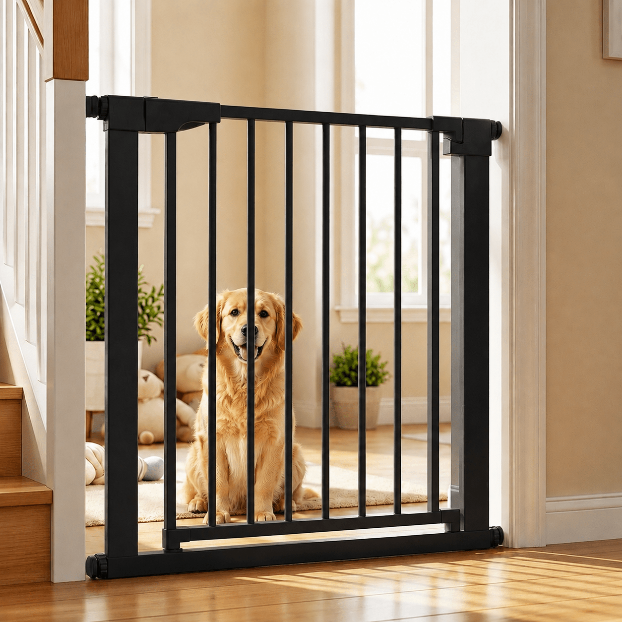 Poartă de Siguranță ECO 90° pentru Copii și Animale 76 x 97-103 cm, NEGRU - MAPROFI