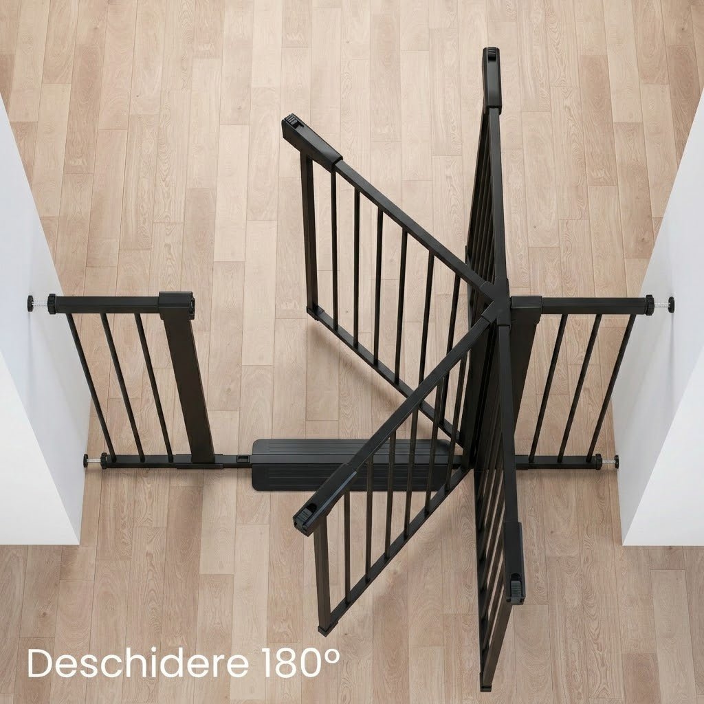 Poartă de Siguranță PRO 180° pentru Copii și Animale 76 x 97-103 cm, NEGRU - MAPROFI