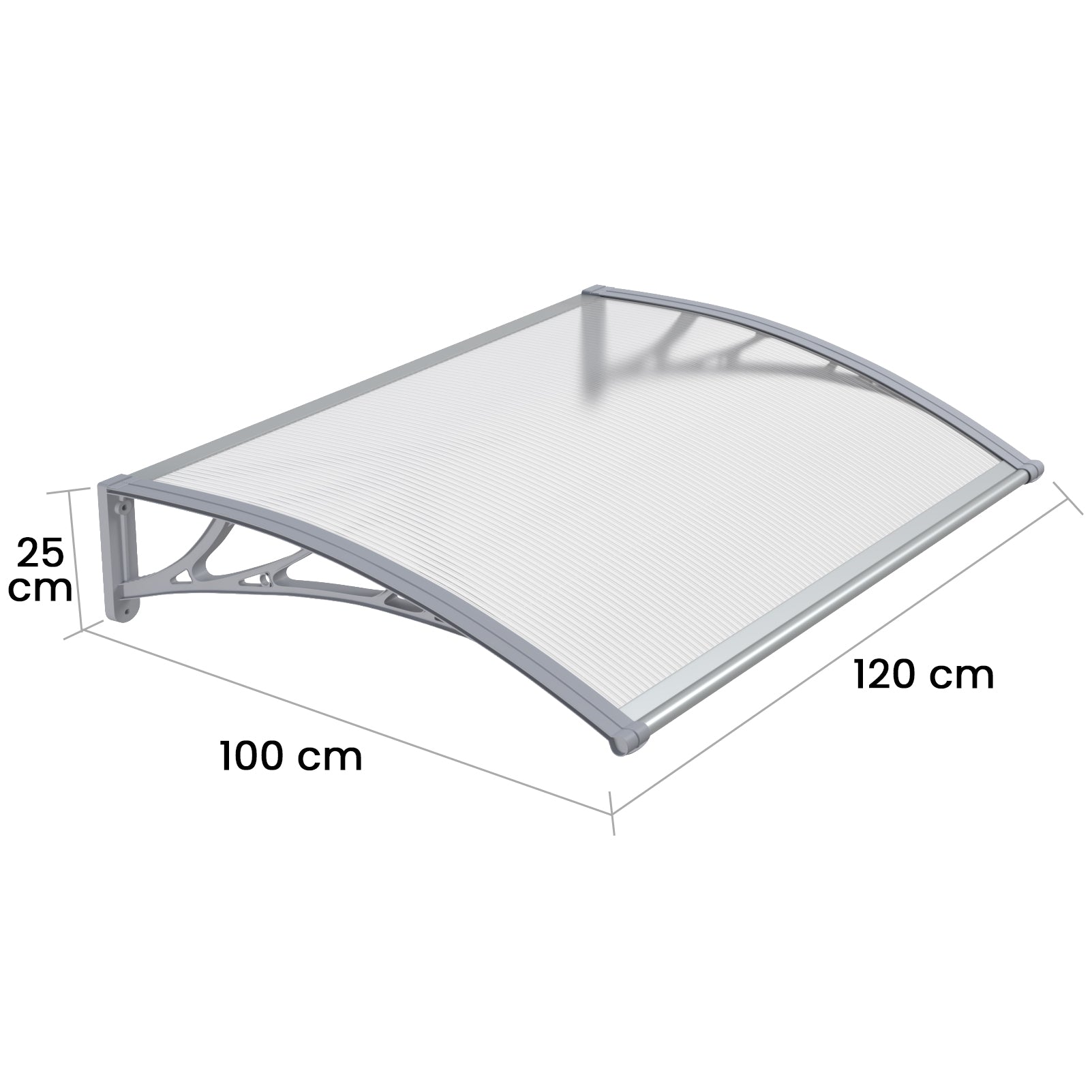 Copertină PREMIUM 120x100 cm, placă 6 mm dintr-o bucată – Gri/Transparent – imagine 2