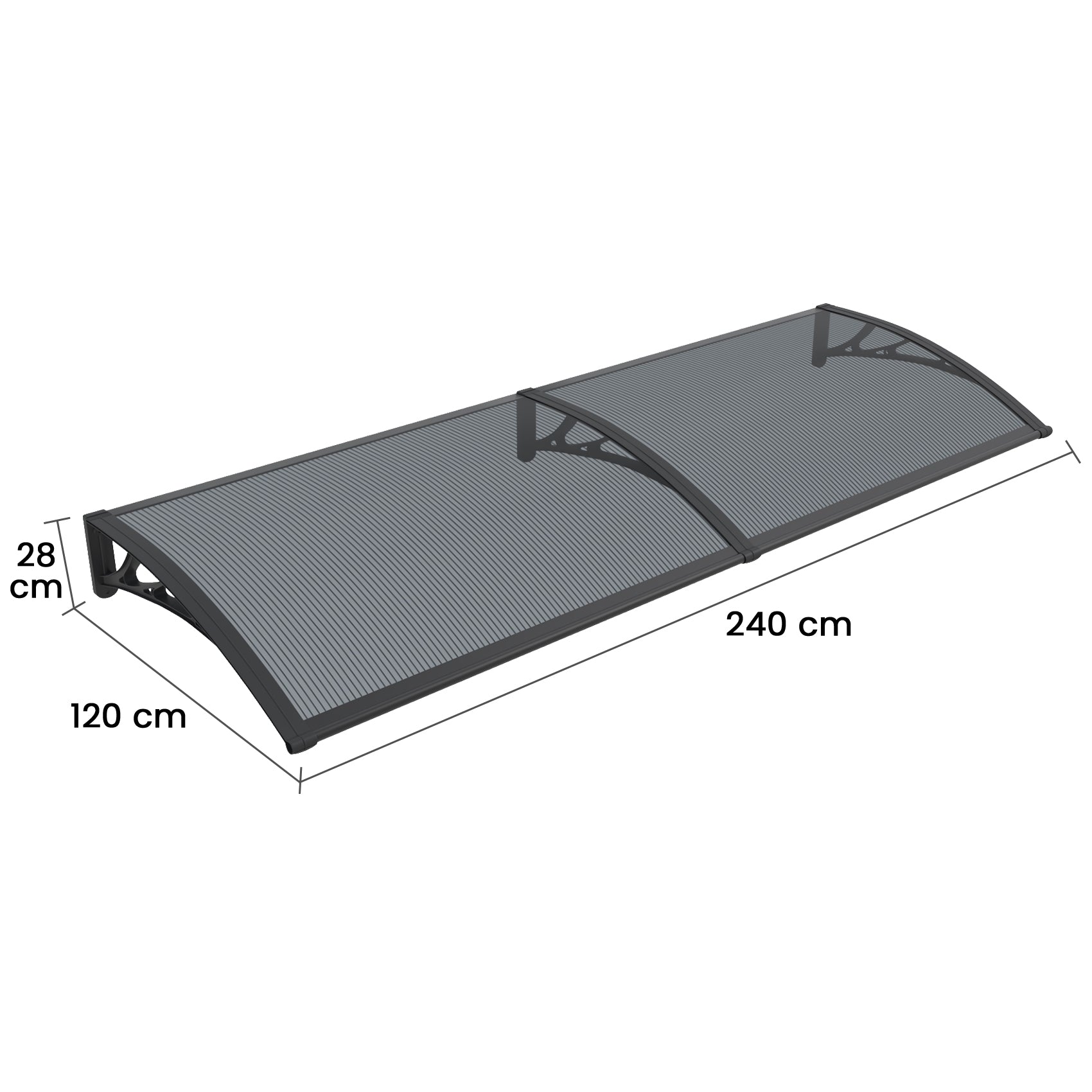 Copertină PREMIUM 240x120 cm, placă 6 mm dintr-o bucată – Negru/Antracit – imagine 2